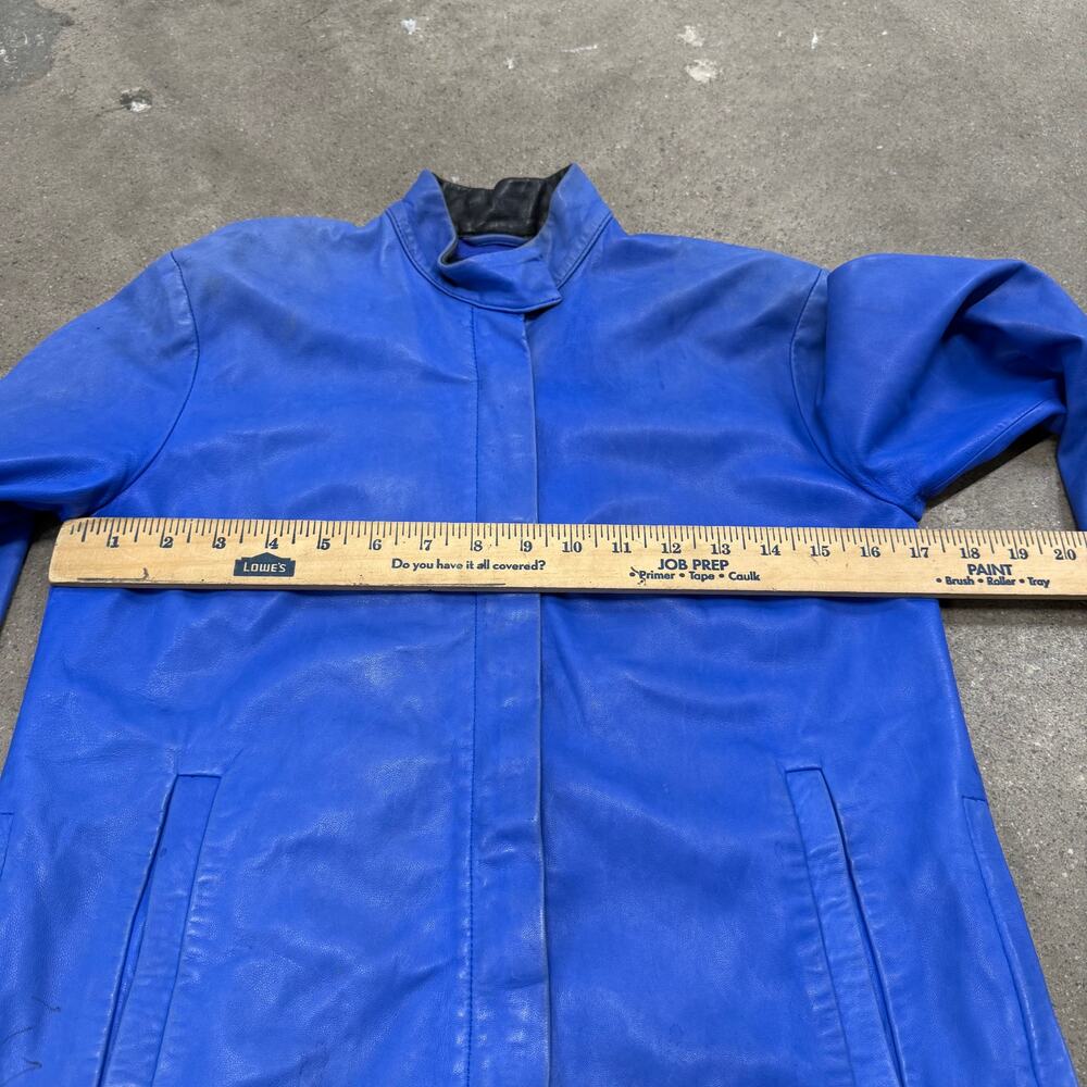 Vintage Ralph Lauren Golf Genuine Leather Jacket Blue Full Zip Lined Women Small - Picture 7 of 8